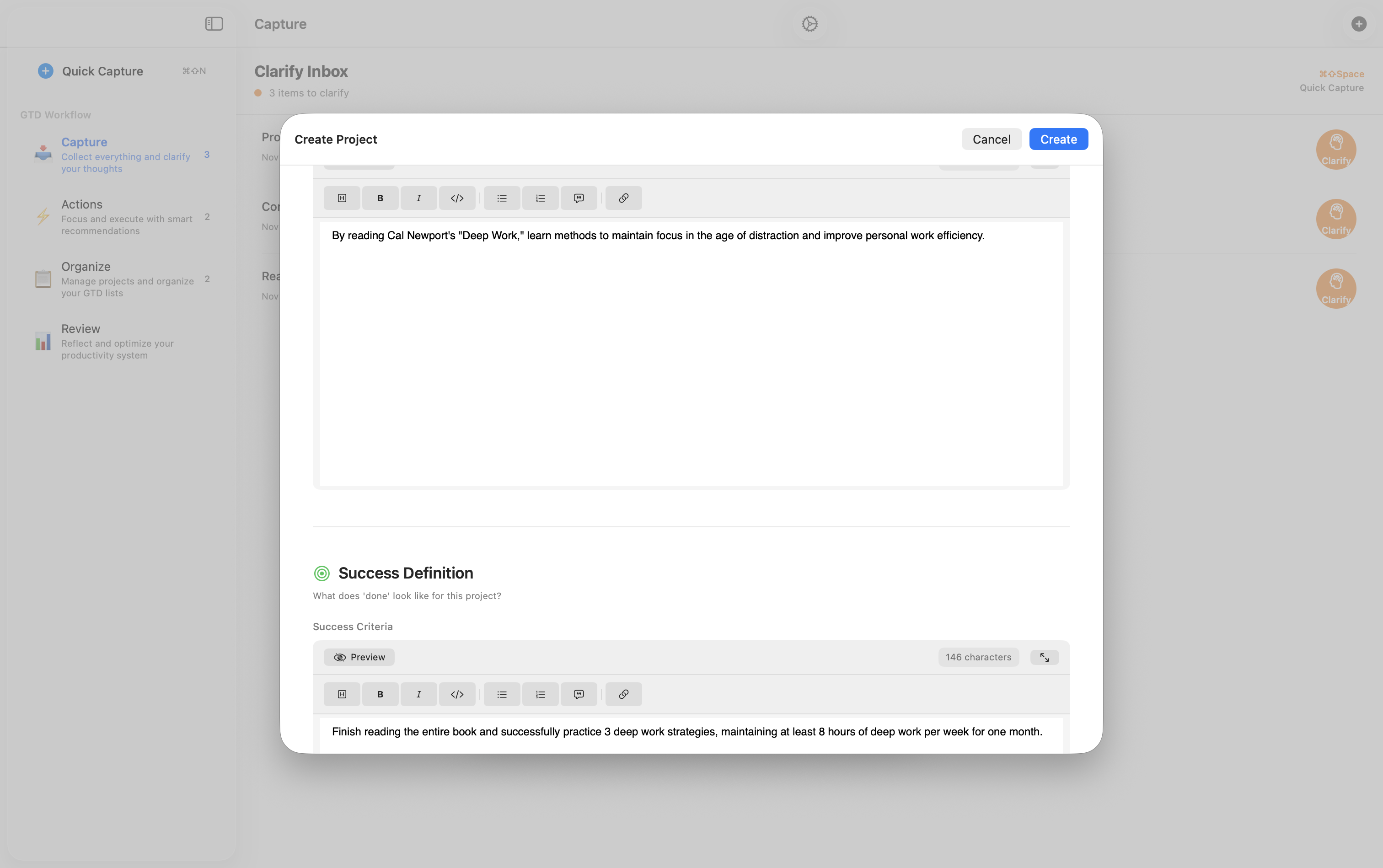 Mac Clarify as Project - Update Description and Success Criteria